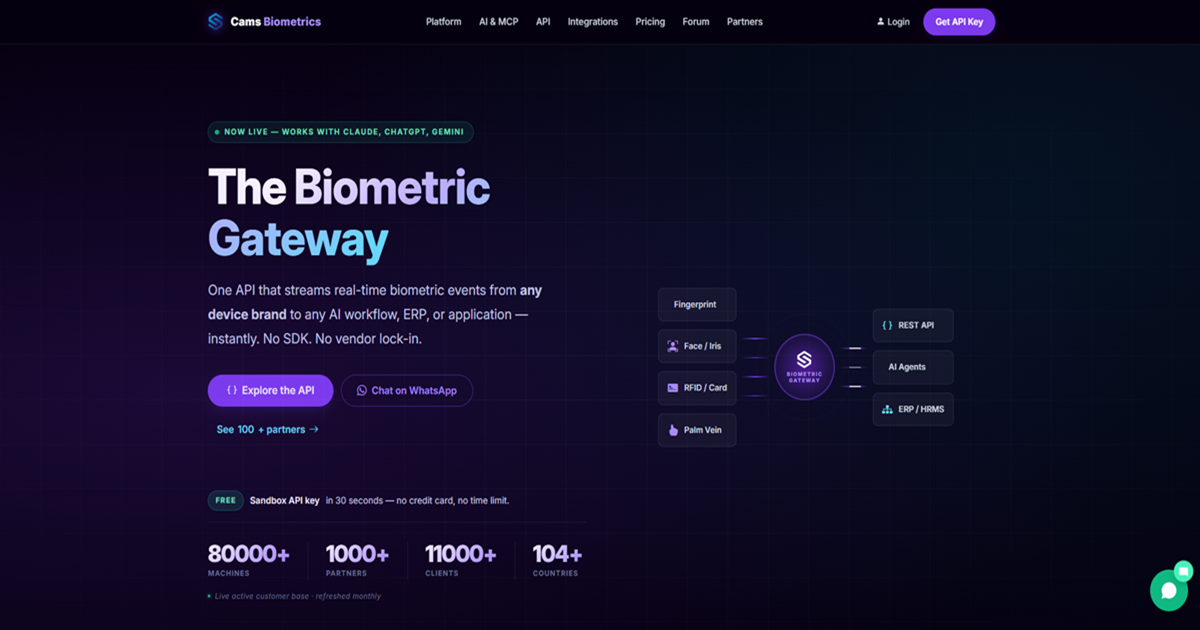 Cams Biometrics | The Biometric Gateway - API Platform Connects 100% ...