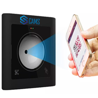 Detects QR code and gives the QR code value through the controller unit (Cams RC33). It is a wiegand reader, you can connect with any in WG26 or WG34 supported devices. QR code value will be sent to your server on a real-time basis through your call-back server URL. Data will come to your server in this format <a href="https://camsunit.com/application/biometric-web-api-sample-request-response.html?operation=RealTimePunchLog" alt="Sample data for API of biometric attendance">https://camsunit.com/application/biometric-web-api-sample-request-response.html?operation=RealTimePunchLog</a>

<br><br>
<ul>
<li>Reading distance : up to 20cm  </li>
<li>Optional: Barcode, RFID Proximity card, MiFare card</li>
<li>Card reading range (optional): 3-5cm  </li>
<li>Reading speed: <20ms</li>
<li>Dimension (L, W, H): 86 x 86 x 8 mm </li> 
</li>Optionally supported QR code formats: Code128, Code39, EAN-13, EAN-8, EAN-128, ISBN-13, Data Matrix, PDF417, UPC-A</li>
<li>Communication: Wiegand. Optionally: RS232 and RS485</li>
<li>Humidity: 10%-90%</li>
<li>Application Environment: -20<sup>o</sup>C to  70<sup>o</sup>C</li>
<li>Weight : 150g</li>
<li>Working current: 800mA</li>
<li>Case material: Tempered glass (code window)</li>
</ul>